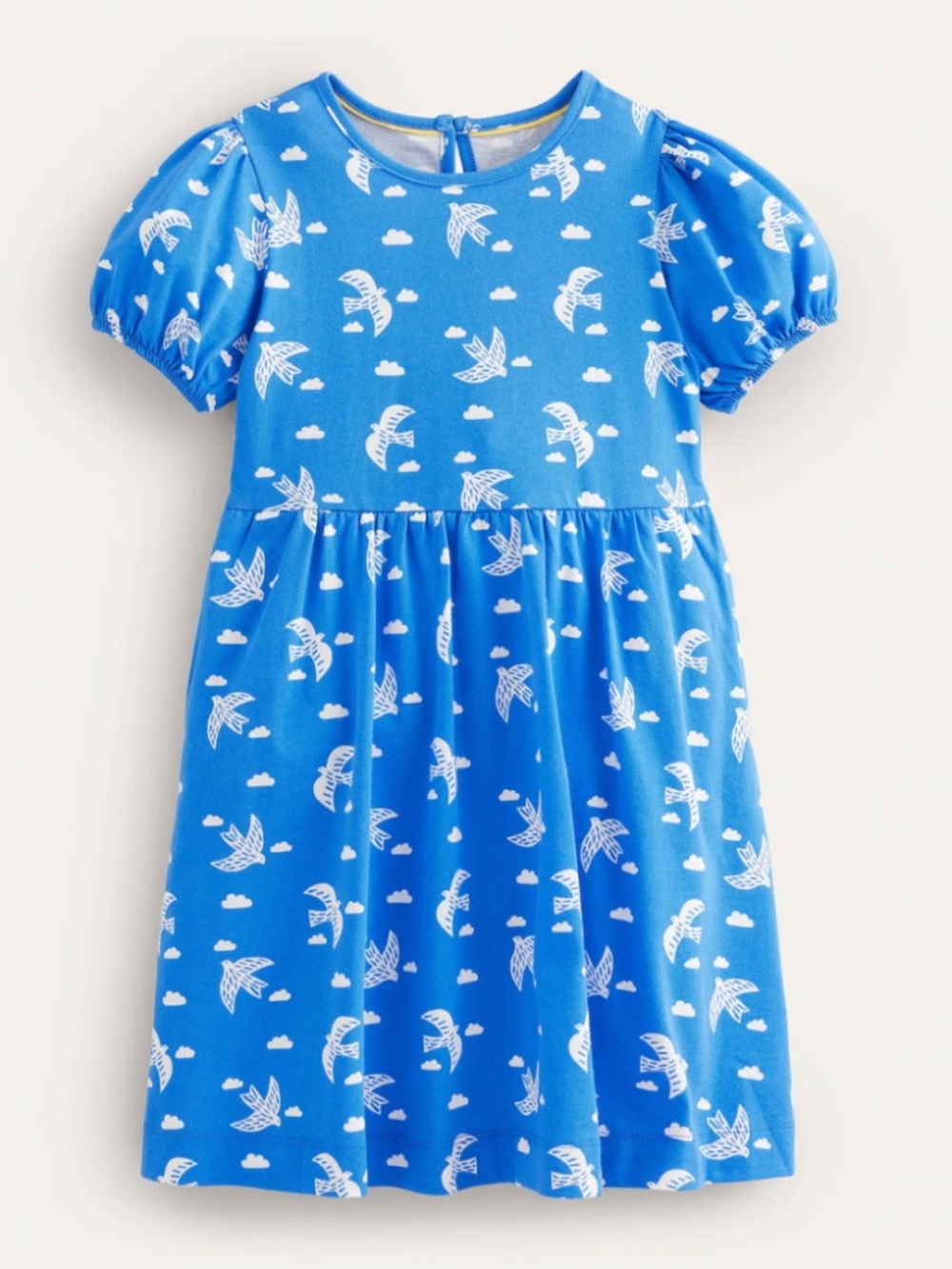 Mini Boden Puff Sleeve Jersey Dress with White Birds sz. 7-8